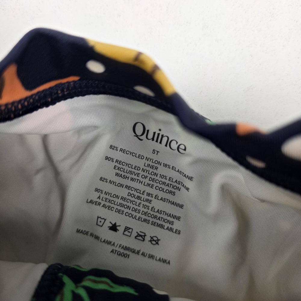Quince Swimsuit Kids 5T Blue Long Sleeve Zip One Piece Navy Seashells Print - Picture 3 of 10